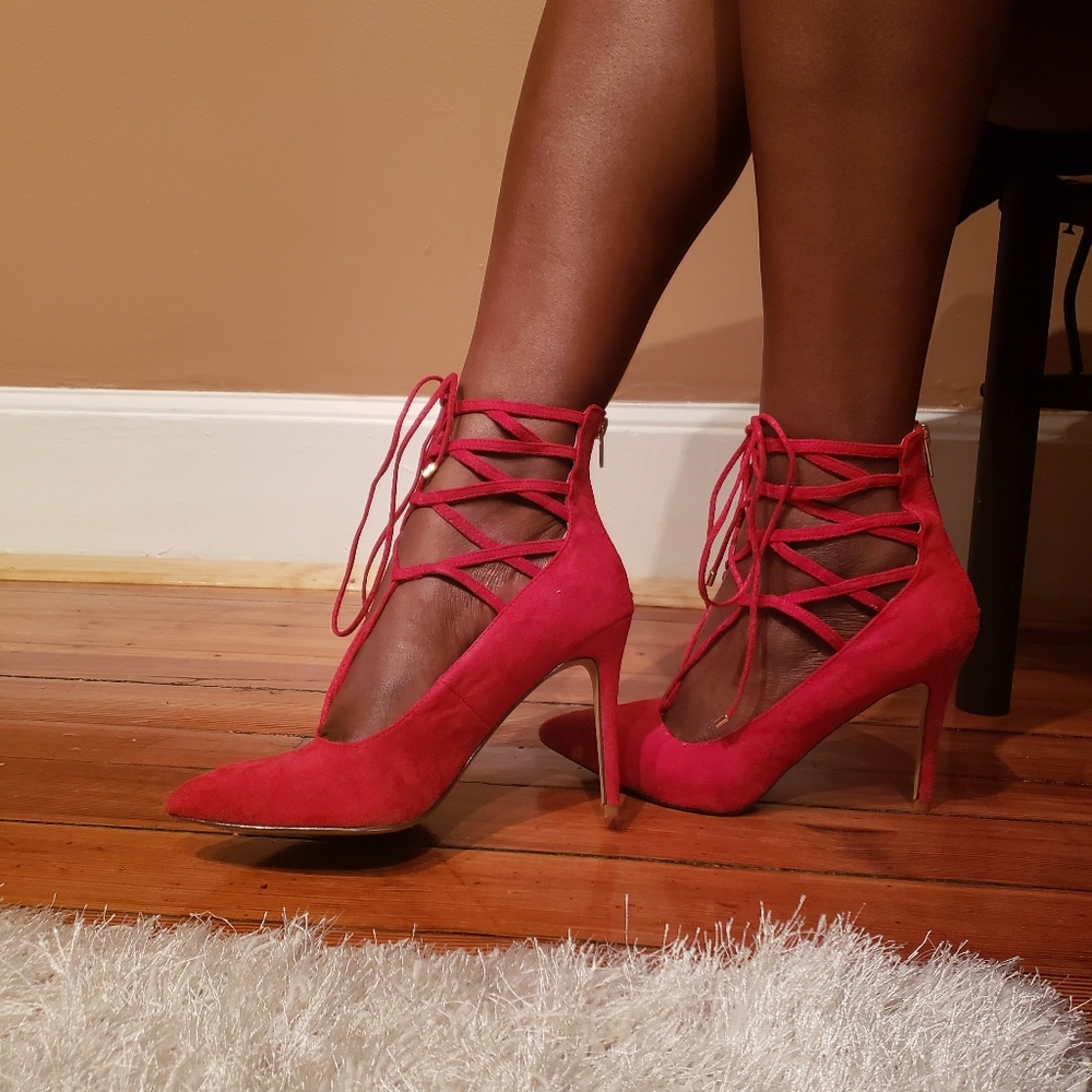 SOLD Date night red lace up heels